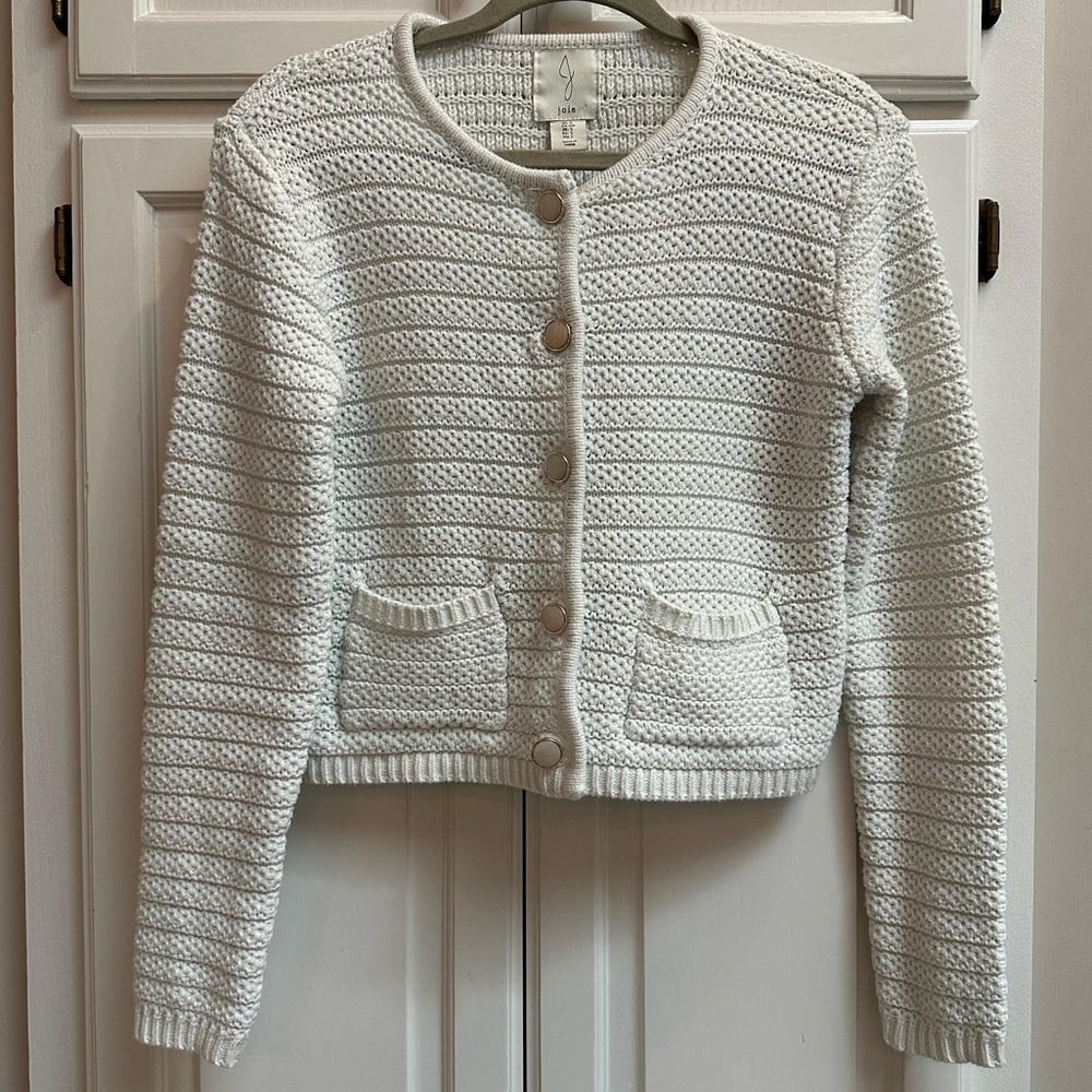 Joie Cotton Blend Cropped Cardigan Sweater Lady Jacket White Size Small